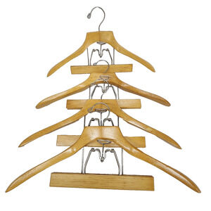 4 Heavy Wooden Suit Hangers 17 Inch Jacket Hanger w/ Trouser Clamp 10” Natural